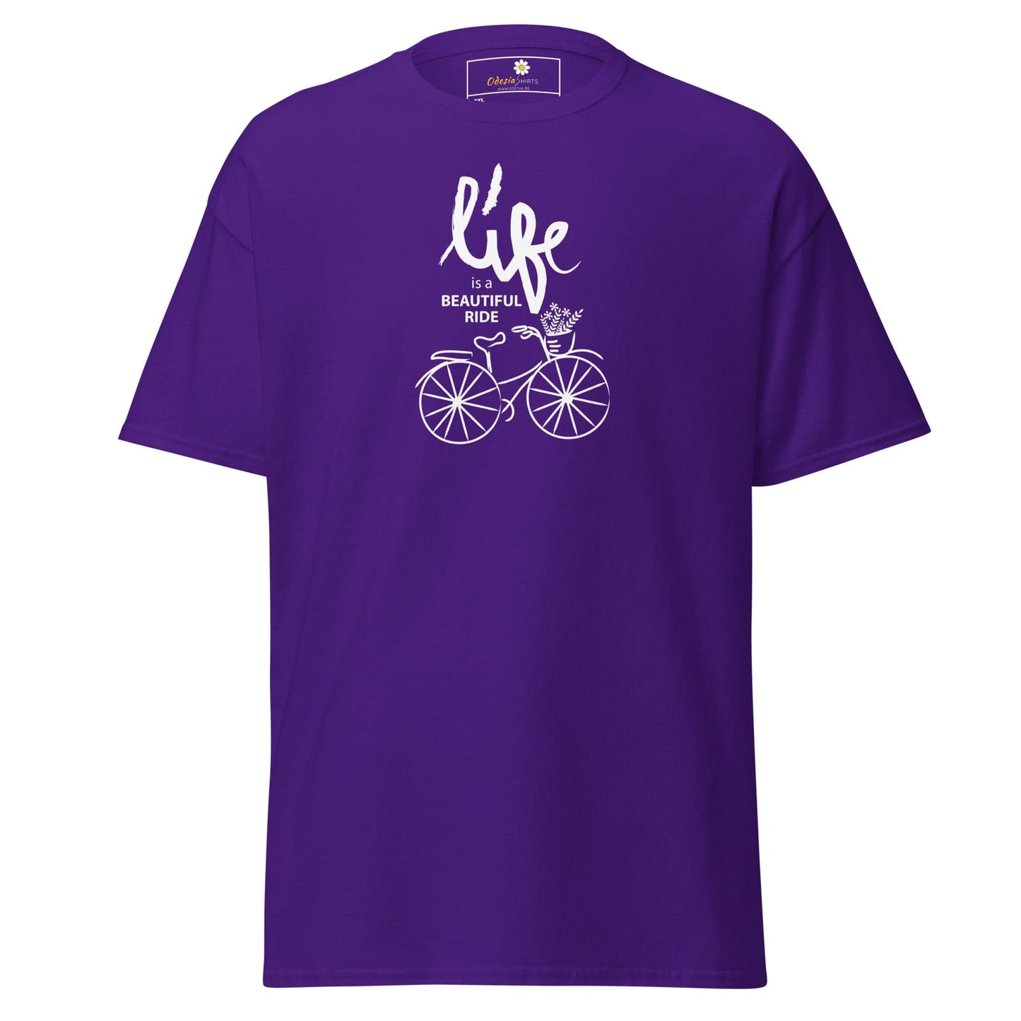 Purple T-shirt with bicycle graphic for men and women in 2XL to 5XL sizes