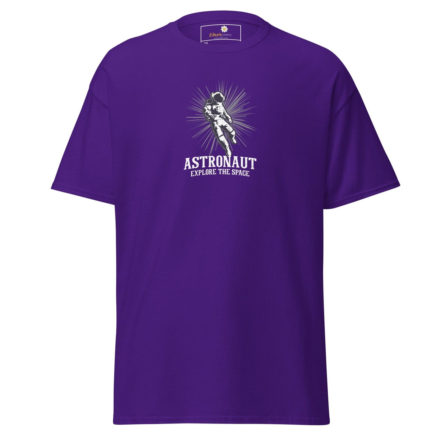 Purple T-shirt with astronaut graphic for men and women in 2XL to 5XL sizes
