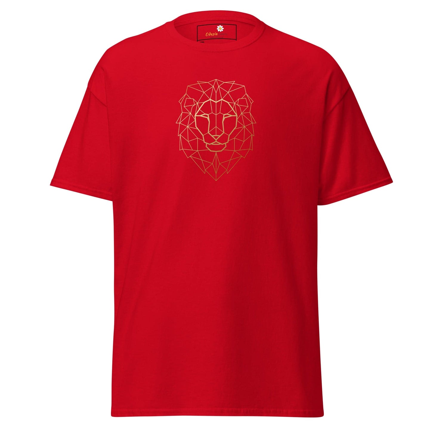 Red T-shirt with geometric lion design for Men and Women in sizes 2XL to 5XL
