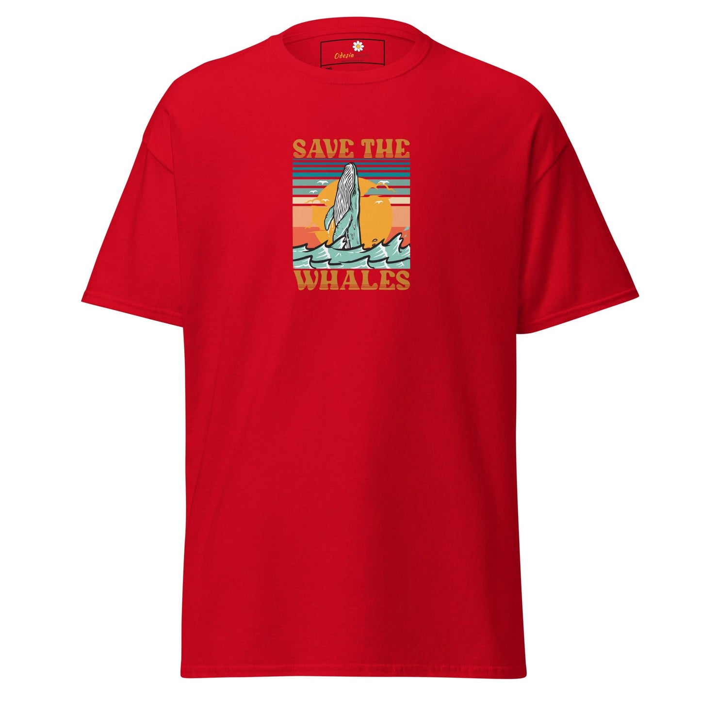 Red T-shirt with whale graphic from T-SHIRT DESIGN TEE for Men and Women sizes 2XL to 5XL