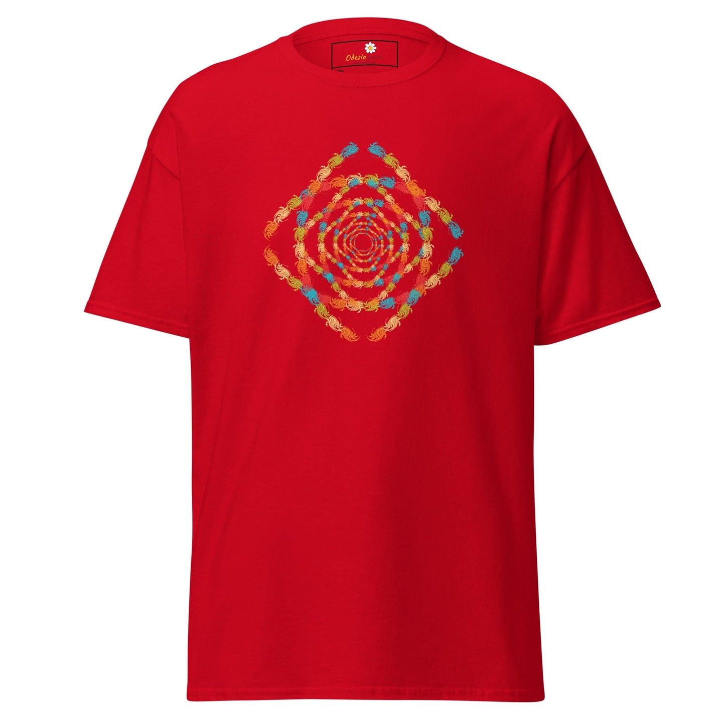 Red T-shirt with a square pattern from T-SHIRT DESIGN TEE for men and women in 2XL to 5XL sizes