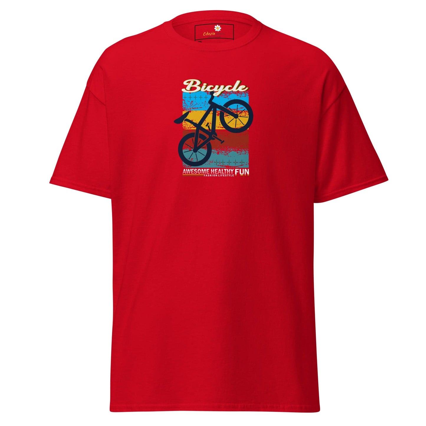 Red T-shirt with bicycle graphic in T-SHIRT DESIGN TEE for Men and Women, 2XL to 5XL