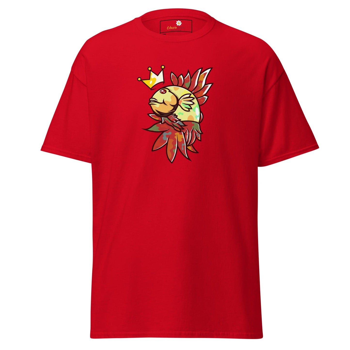 Red T-shirt with fish graphic from T-SHIRT DESIGN TEE for Men and Women in 2XL-5XL