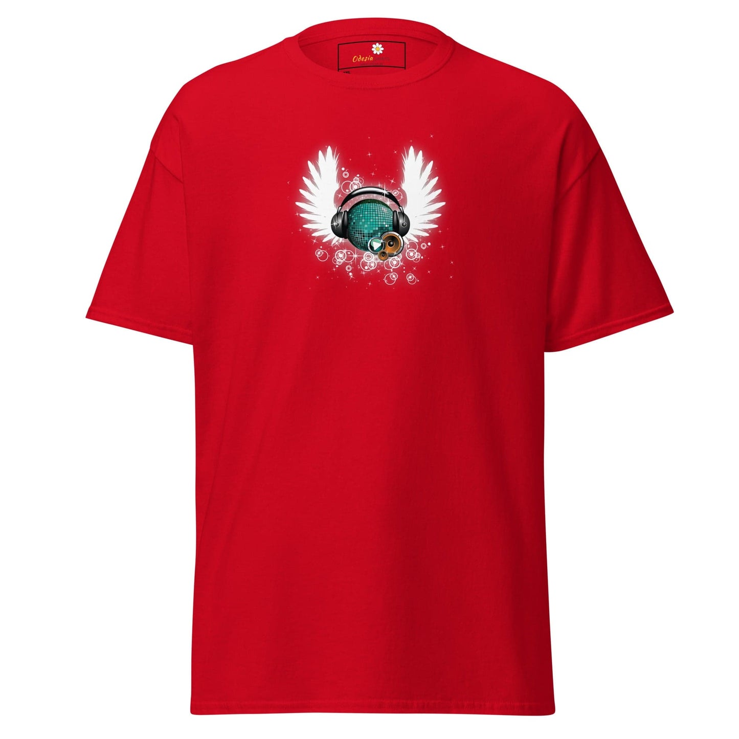 Red T-shirt with graphic design for men and women in sizes 2XL to 5XL