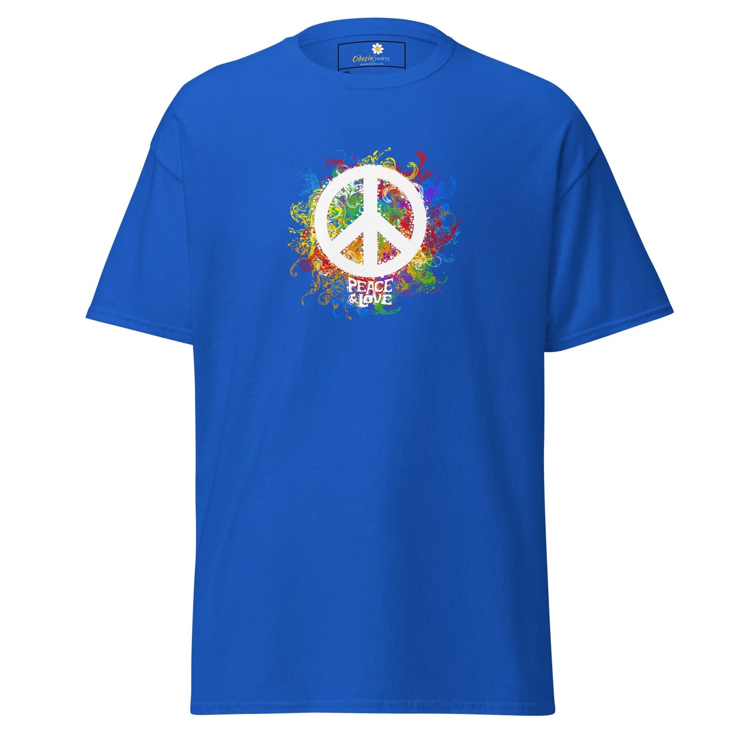 Blue T-shirt with peace symbol design for men and women in 2XL to 5XL sizes