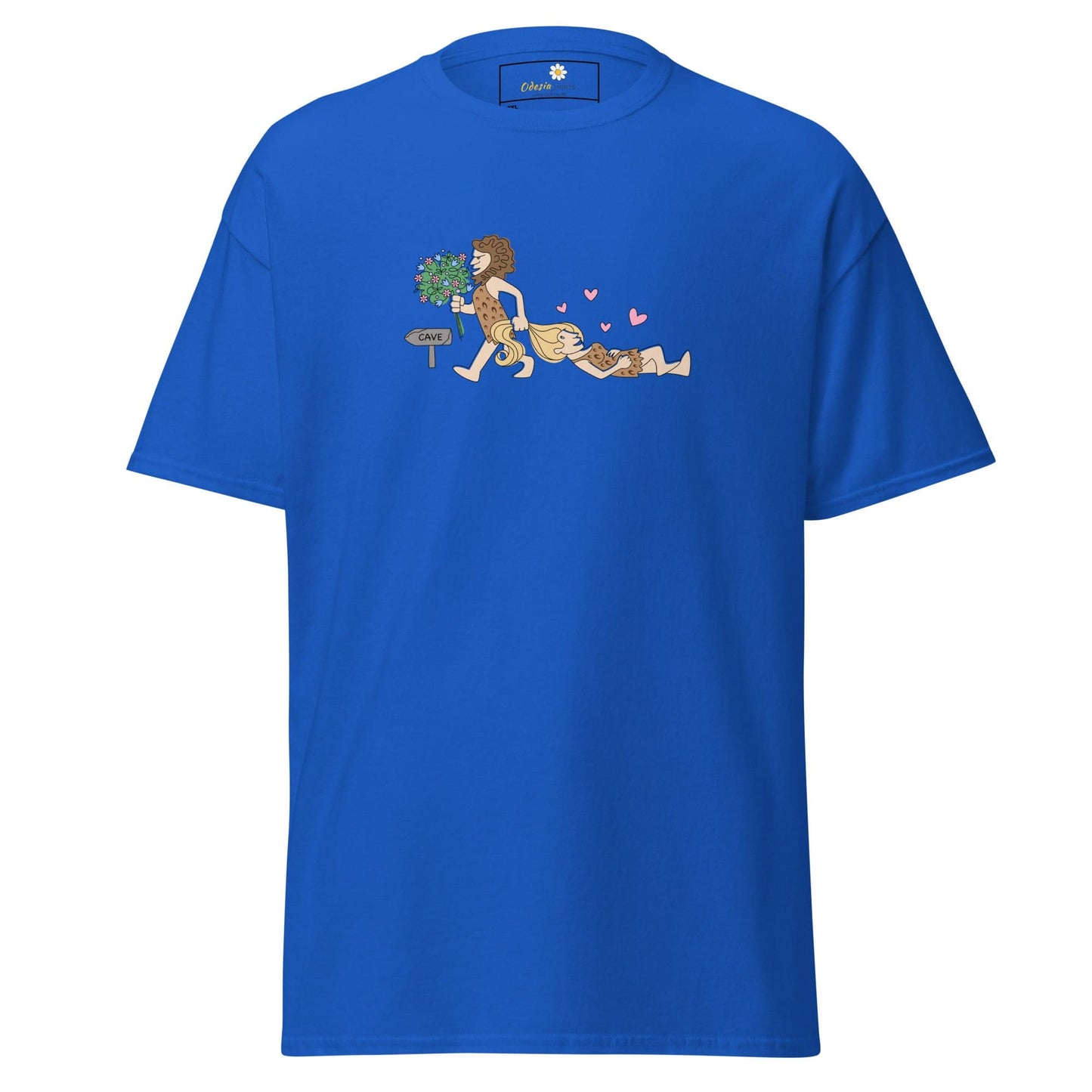 Blue T-shirt with caveman graphic for Men and Women in 2XL to 5XL sizes