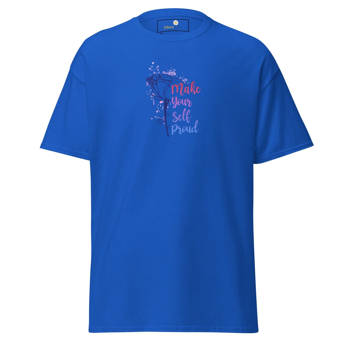 Blue T-shirt with floral design and inspirational text for Men and Women in size 2XL to 5XL