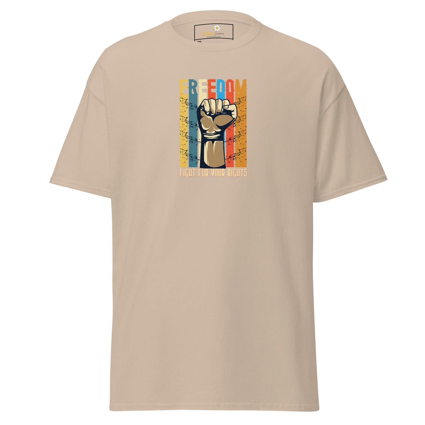 Beige T-shirt with fist graphic for men and women available in 2XL to 5XL sizes