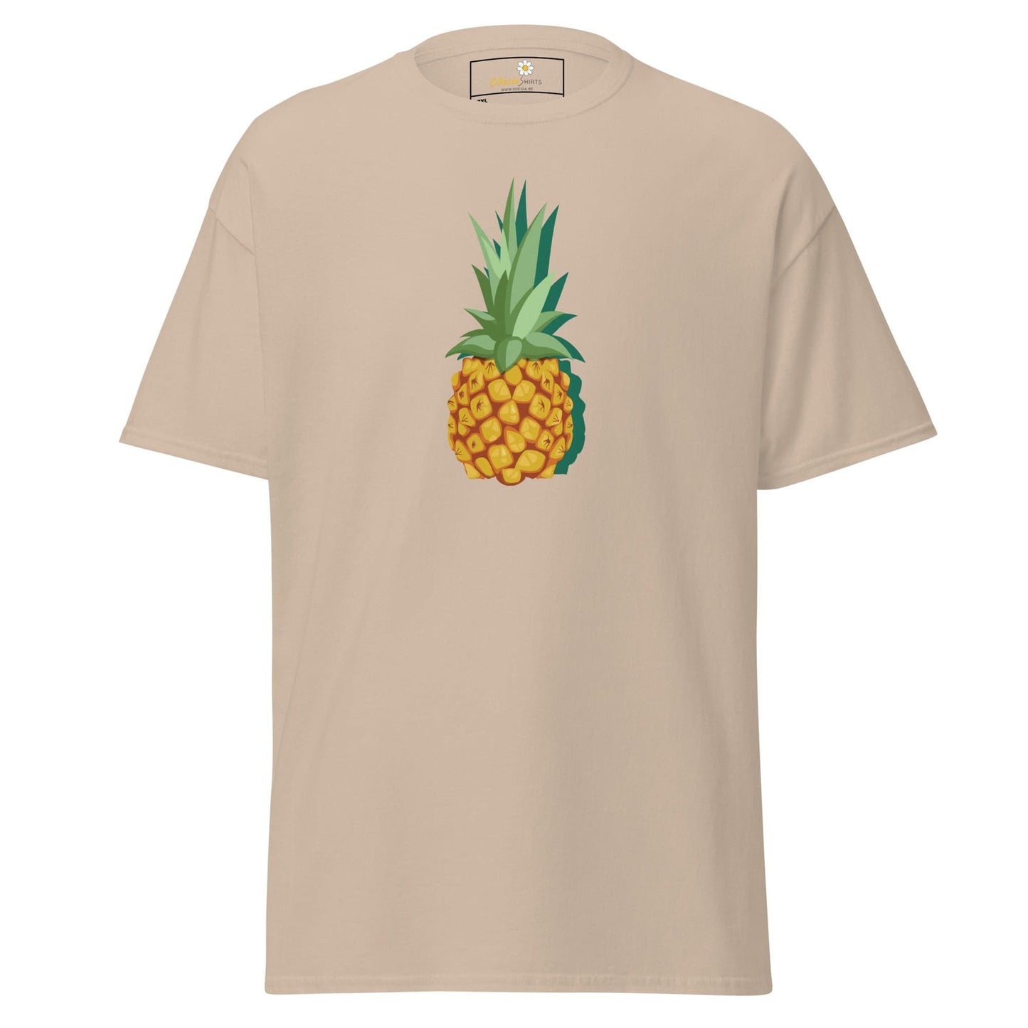 Beige T-shirt with pineapple graphic for men and women in sizes 2XL to 5XL