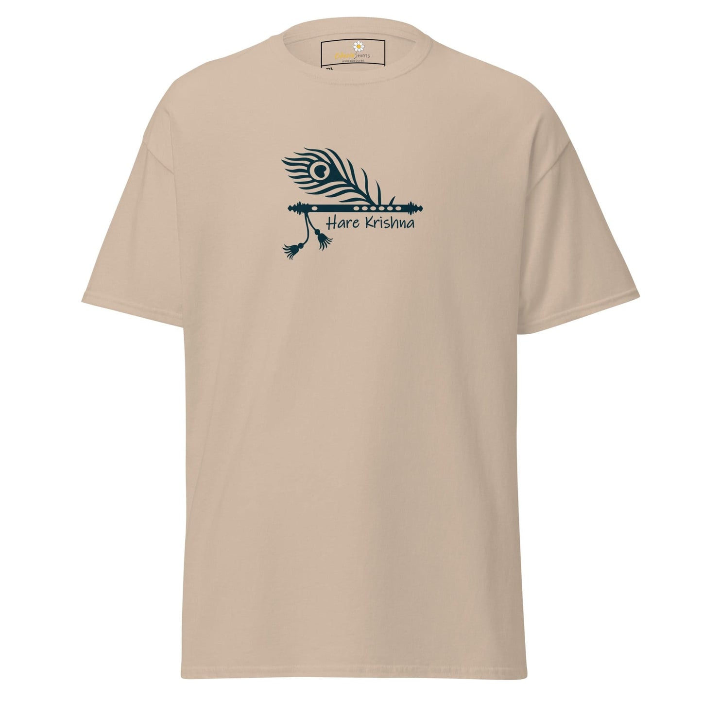 Beige T-shirt with Peacock Feather and Flute Design for Men and Women in 2XL to 5XL