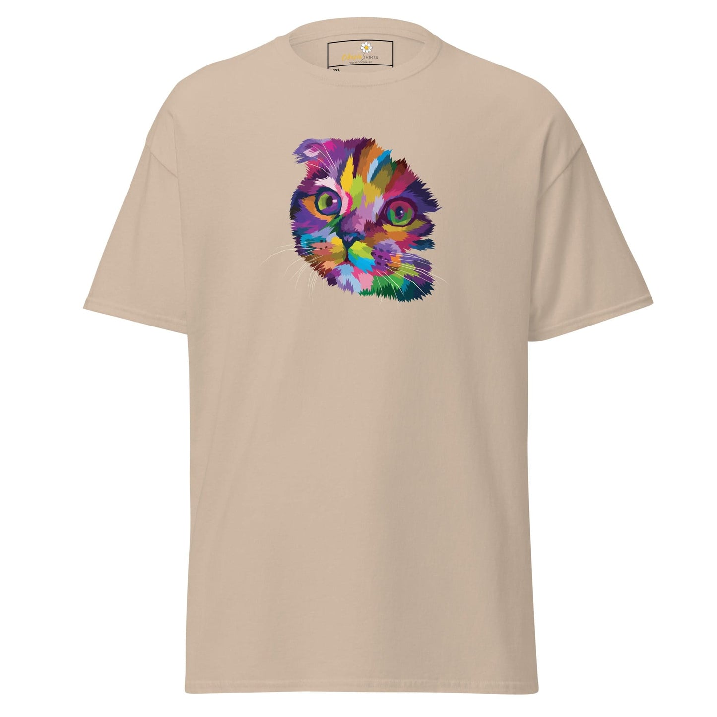 Beige T-Shirt with Colorful Cat Graphic for Men and Women in 2XL to 5XL sizes