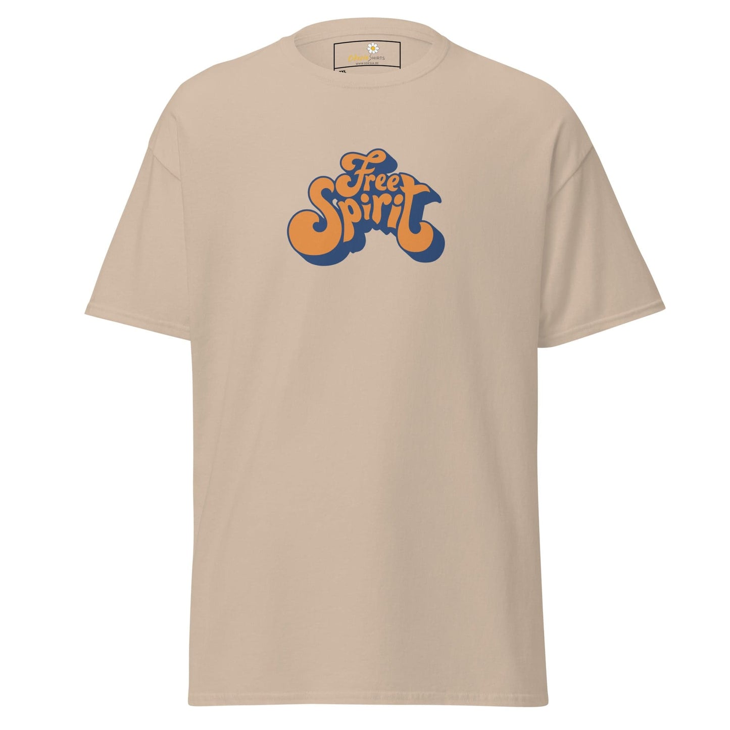 Beige T-shirt featuring Free Spirit graphic from T-Shirt Design Tee for Men and Women