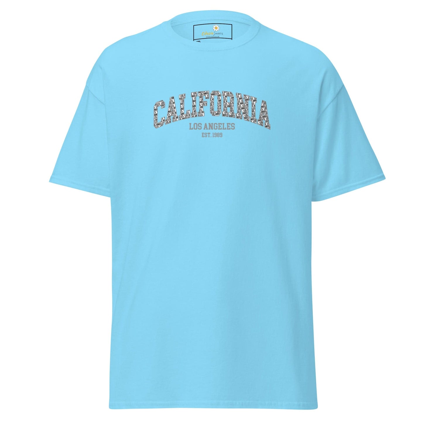 Light blue t-shirt.