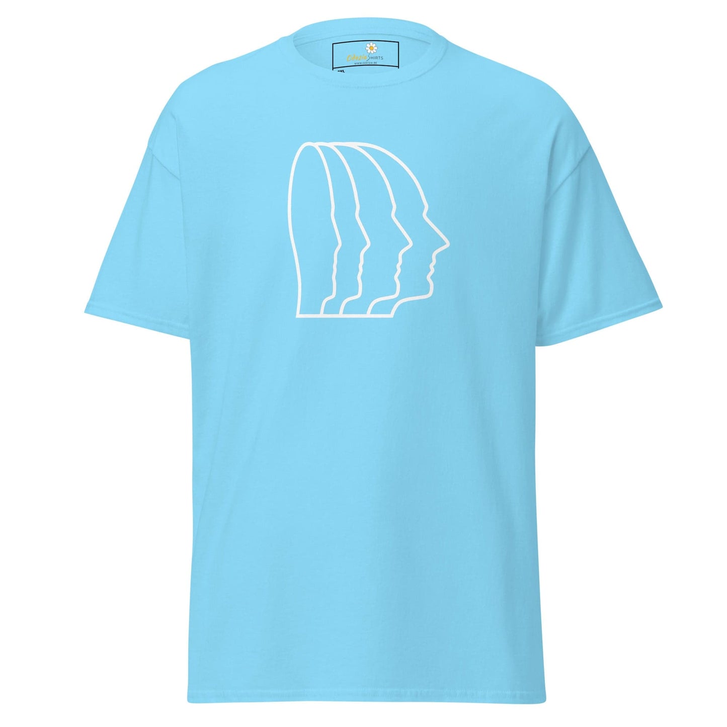 Light blue T-Shirt with white face outline design for Men and Women in 2XL to 5XL