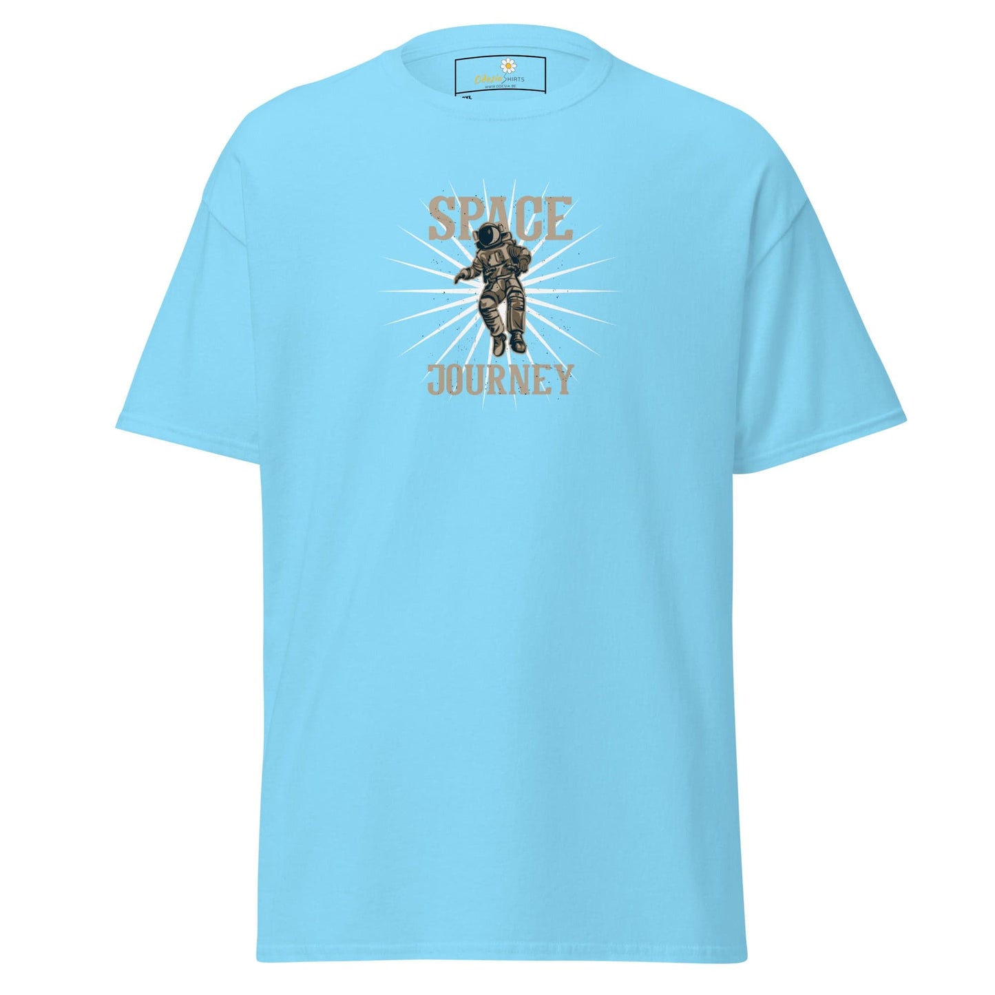 Light blue T-shirt with astronaut graphic for Men and Women in 2XL to 5XL sizes