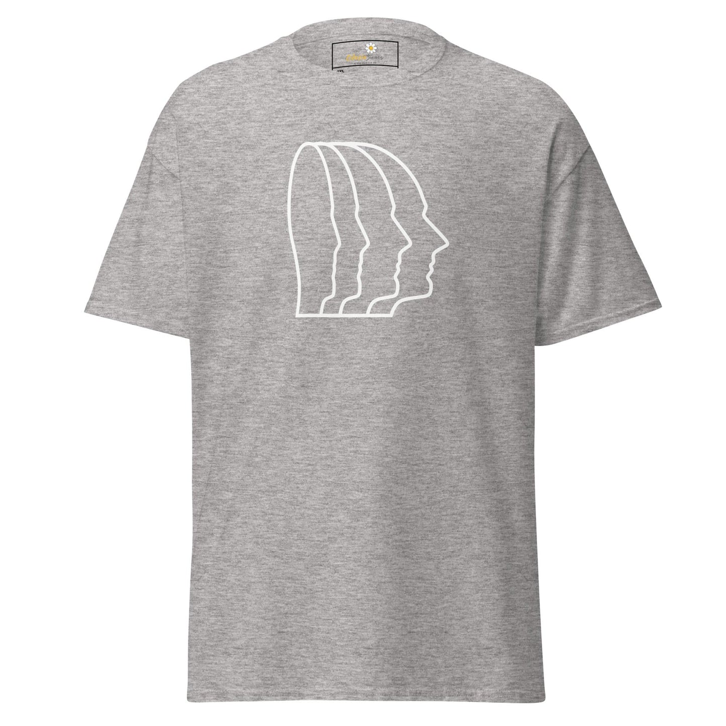 Gray T-shirt with white face outline design for Men and Women in 2XL to 5XL sizes