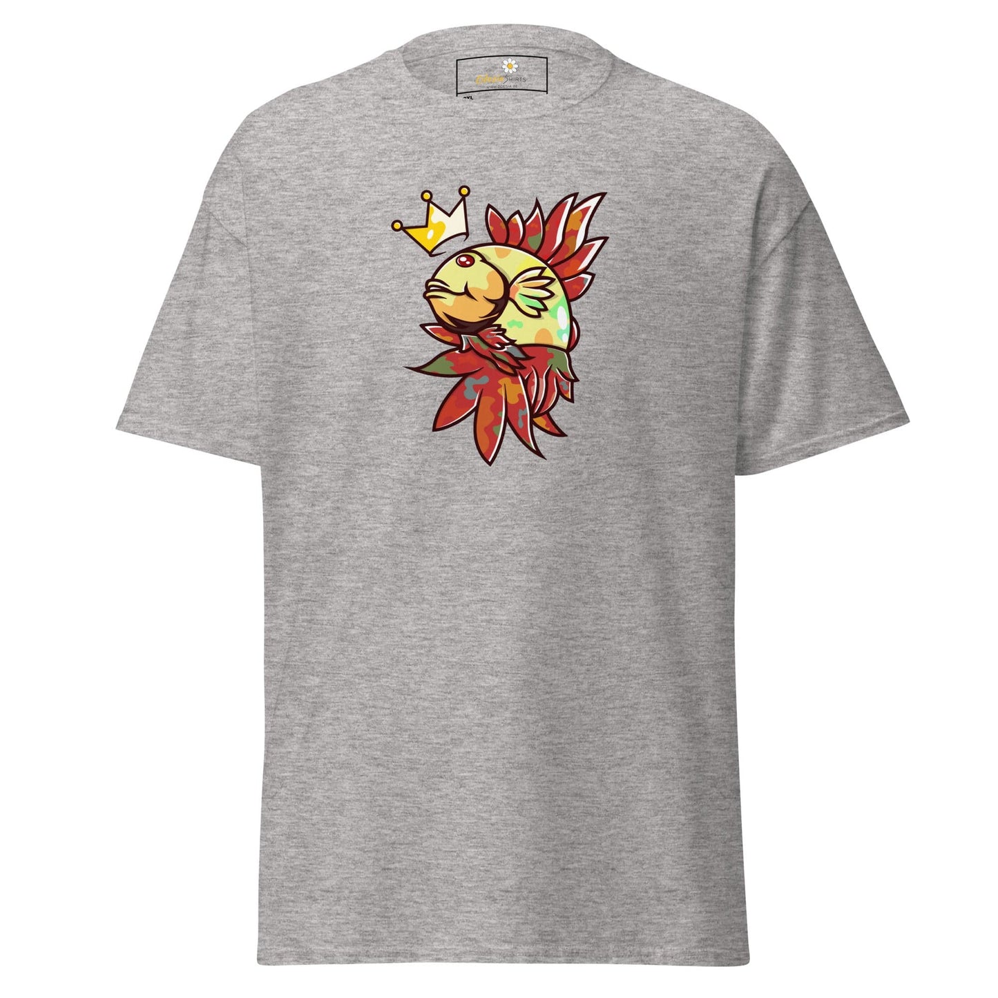 Gray T-shirt with fish graphic from T-SHIRT DESIGN TEE for Men and Women, 2XL to 5XL