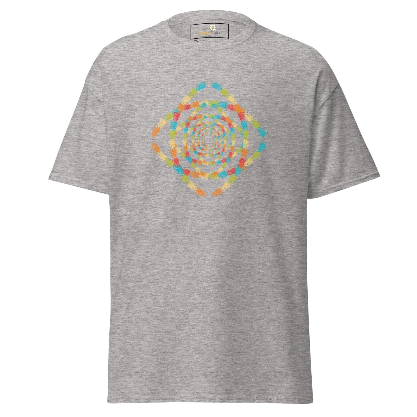 Gray T-shirt with colorful geometric design for men and women in 2XL to 5XL sizes