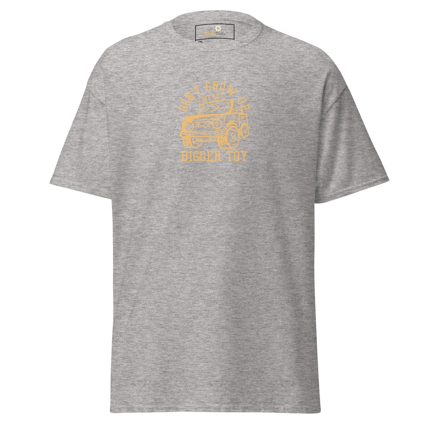 Gray t-shirt with graphic.