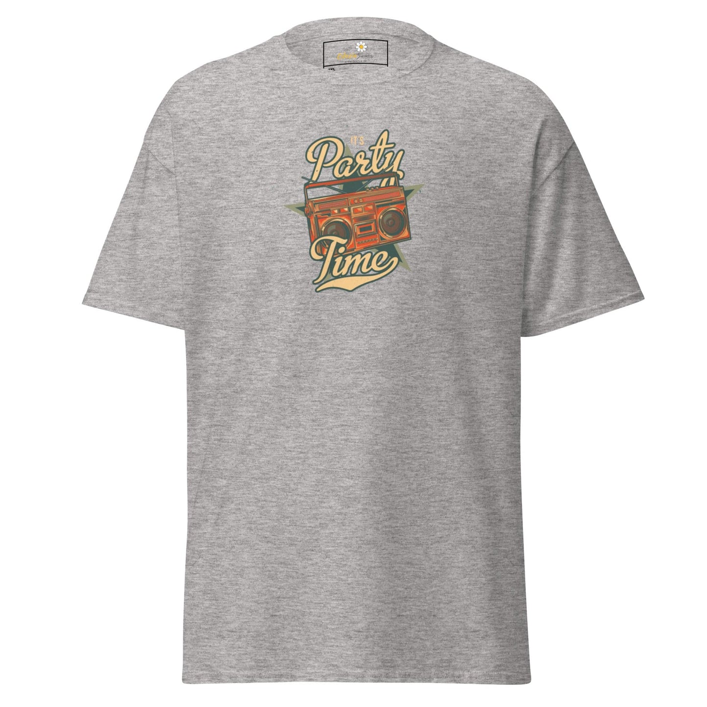Gray T-shirt with boombox graphic from T-SHIRT DESIGN TEE for men and women in plus sizes